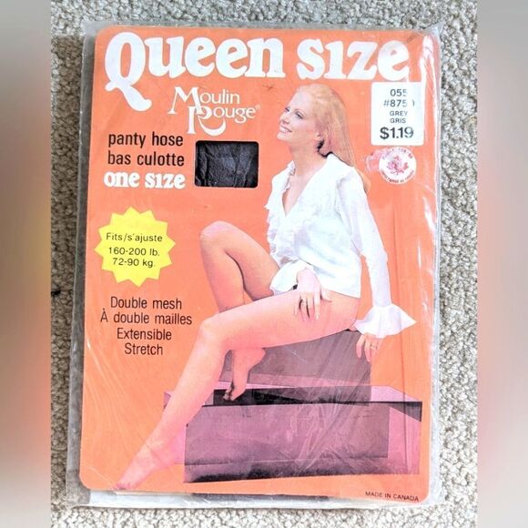 $5 Item! NWT Vintage Queen Size Moulin Rouge 160-200lb Double Mesh Pantyhose - Picture 1 of 11